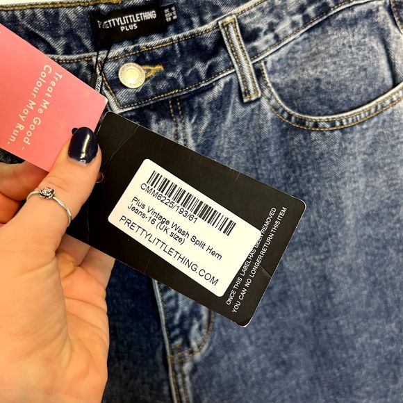 NWT Pretty Little Thing Womens Wide Leg Jeans Size US 12 Acid Wash Medium - Picture 2 of 15